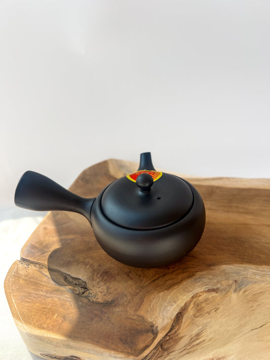 Detail kyusu konvičky z černé keramiky