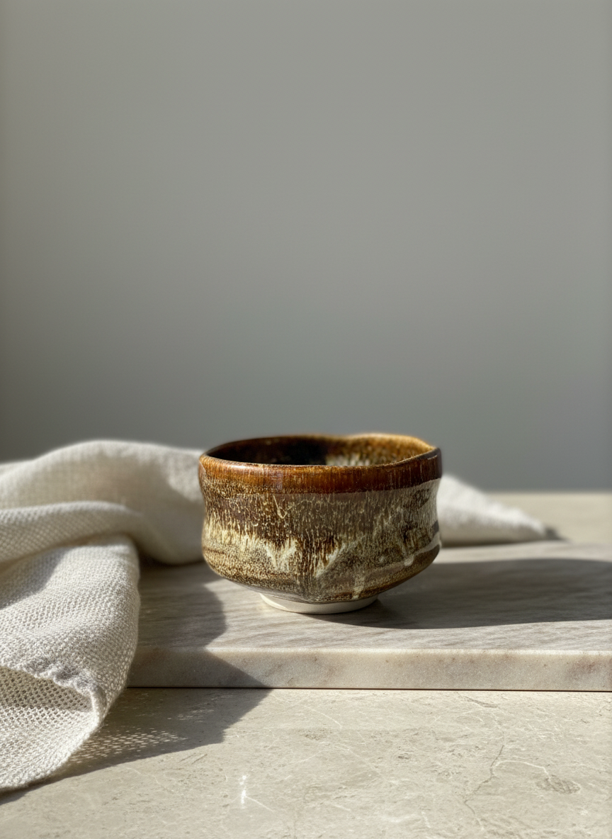 Matcha miska Chawan Seiangama – jantarová glazura