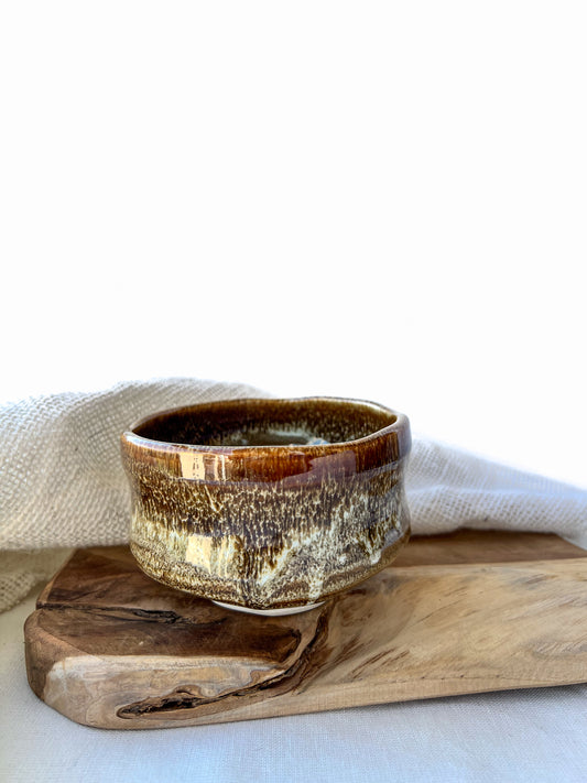 Matcha miska Chawan Seiangama – jantarová glazura
